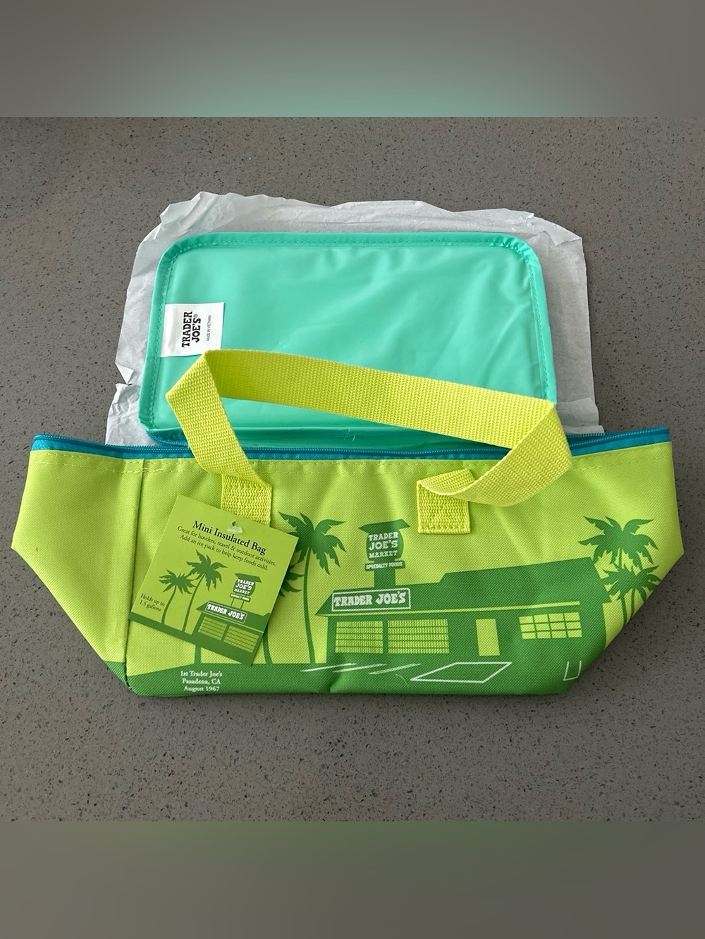 Trader Joe's Lime Green Mini Insulated Tote with Yellow Handles